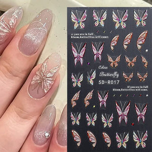 Multicolor Butterfly Embossed 5D Nail Stickers 5D-R018 #03 Nail Sticker No Brand