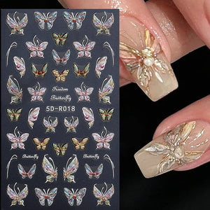 Blue Butterfly Embossed 5D Nail Stickers 5D-R016 #01 Nail Sticker No Brand