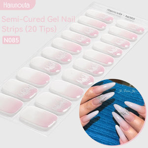 20 Tips Semi-Cured Gel Nail Strips N079-N088 Nail Sticker Harunouta N085