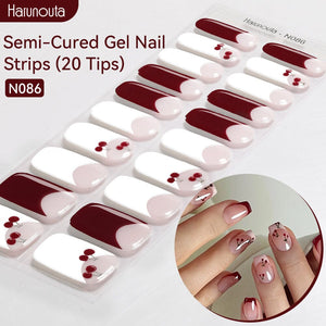 20 Tips Semi-Cured Gel Nail Strips N079-N088 Nail Sticker Harunouta N086