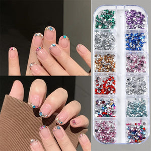 12 Grids Mini Mixed Rhinestones 3D Nail Decorations Nail Art No Brand
