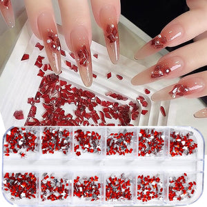 12 Grids Mini Mixed Rhinestones 3D Nail Decorations Nail Art No Brand