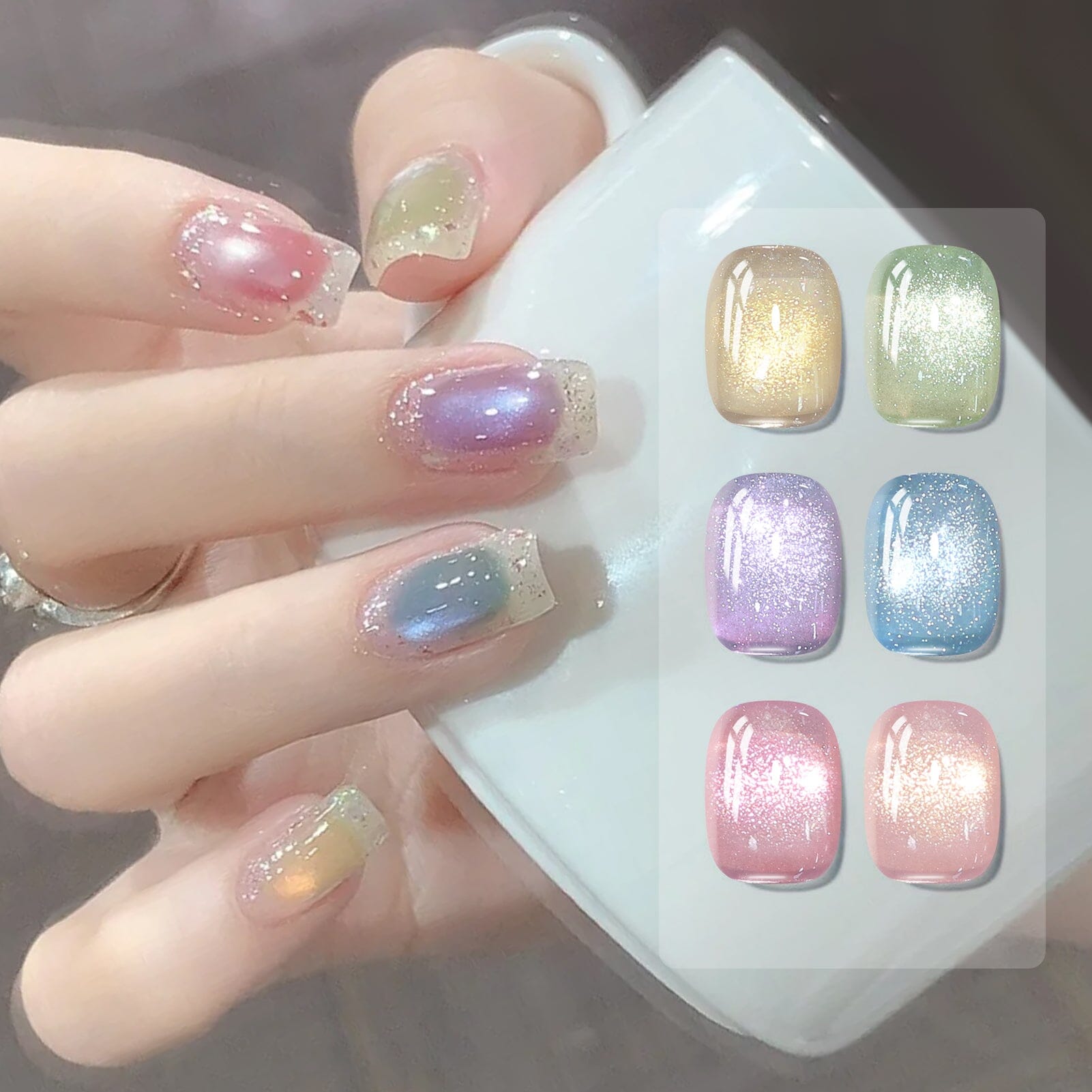 6 Colors Colored Cat Magnetic Gel Polish Set M02 Light Flow 7ml Gel Nail Polish BORN PRETTY