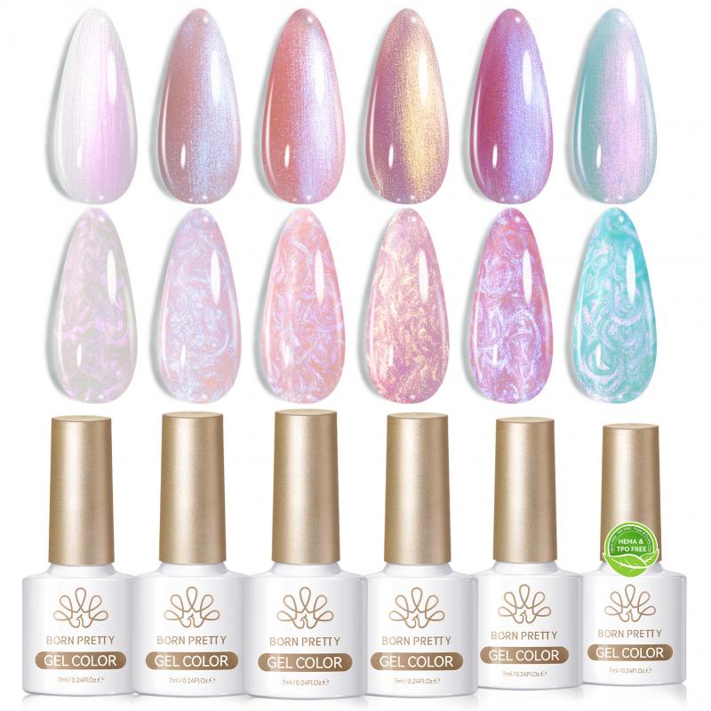 6 Colors Pearl Thread Swirl Gel Polish Set T02 Nebulas 7ml Gel Nail Polish BORN PRETTY