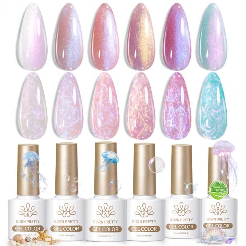 6 Colors Pearl Thread Swirl Gel T02 Nebulas 7ml HEMA/TPO FREE Gel Nail Polish BORN PRETTY