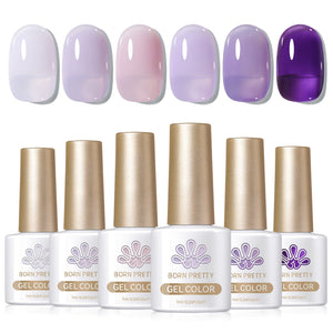 6 Colors Purple Ice Jelly Gel Polish Set J04 Lilac Whispers 7ml Gel Nail Polish BORN PRETTY