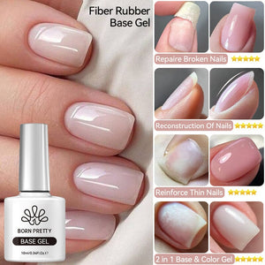 Fiber Rubber Base Gel FB01 Clear 10ml Gel Nail Polish BORN PRETTY