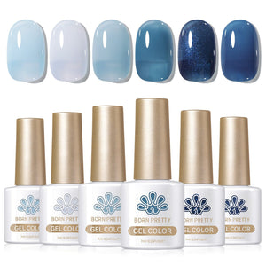 6 Colors Blue Jelly Gel Polish Set J06 Lake Baikal 7ml Gel Nail Polish BORN PRETTY