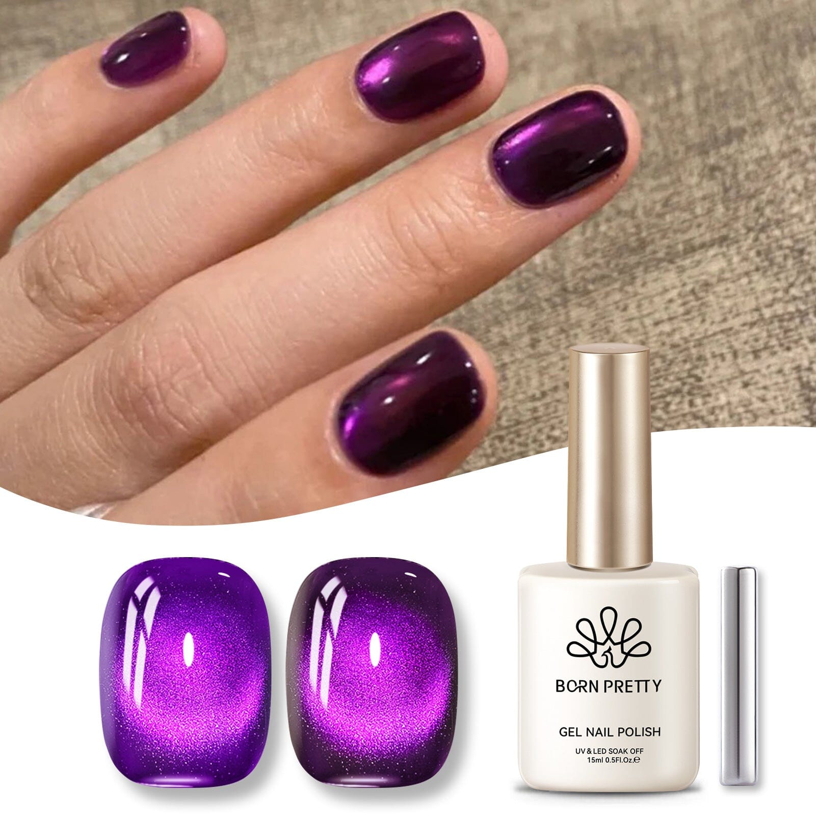 Purple Cat Magnetic Gel Polish MY43 Blackish Purple 15ml Gel Nail Polish BORN PRETTY