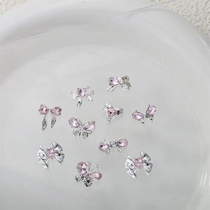 Pink Butterfly Rhinestones Alloy 3D Nail Decoration #10 Nail Decoration No Brand