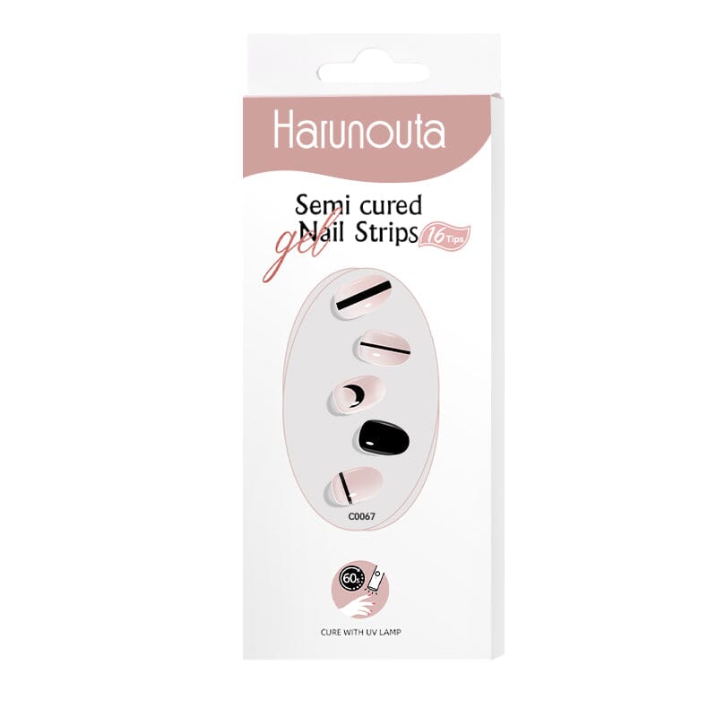 16 Tips Black Lines Moon Semi-cured Gel Nail Wraps C0067 Nail Sticker Harunouta