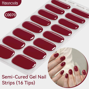 16 Tips Red Semi-cured Gel Nail Wraps C0070 Nail Sticker Harunouta