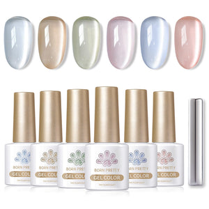 6 Colors Glass Cat Magnetic Gel Polish Set M08 Jasmine Blossoms 7ml Gel Nail Polish BORN PRETTY