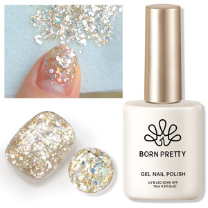 Gold Colorful Sequins Glitter Gel Polish SG06 Sparkle Fly 15ml Gel Nail Polish BORN PRETTY