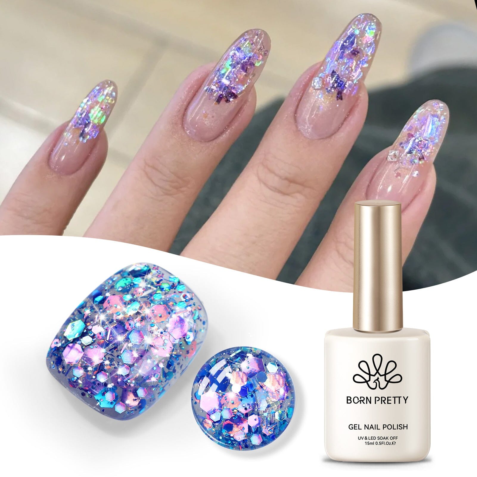 Purple Colorful Sequins Glitter Gel Polish SG12 Crape Myrtle 15ml Gel Nail Polish BORN PRETTY