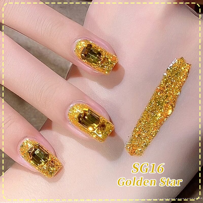 Gold Glitter Sequins Gel Polish SG16 Golden Star 10ml Gel Nail Polish BORN PRETTY