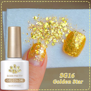 Gold Glitter Sequins Gel Polish SG16 Golden Star 10ml Gel Nail Polish BORN PRETTY