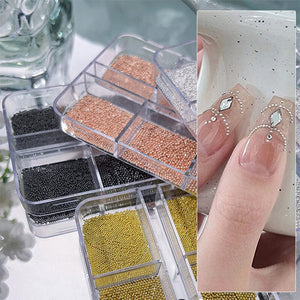 6 Grids Round Stainless Steel Beads Nail Decoration Nail Decoration No Brand