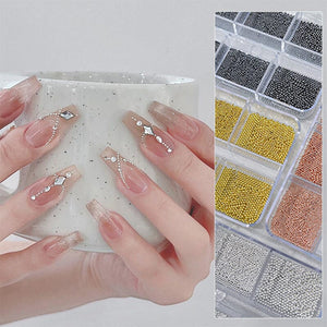 6 Grids Round Stainless Steel Beads Nail Decoration Nail Decoration No Brand