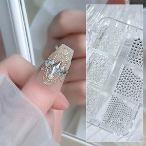 6 Grids Round Stainless Steel Beads Nail Decoration Nail Decoration No Brand