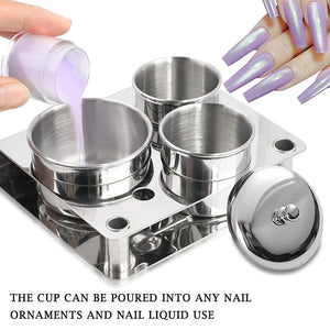 3pcs Powder Liquid Cup Set Stainless Steel Manicure Container Cup Tools & Accessories No Brand