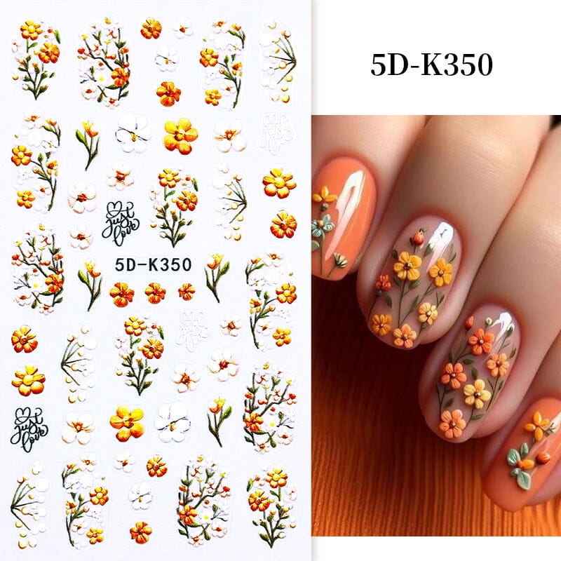 White Yellow Daisy Flowers 5D Nail Stickers 5D-K350 Nail Sticker No Brand