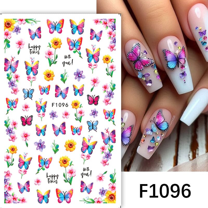 Multicolor Butterfly Flowers 3D Nail Stickers F1096 Nail Sticker No Brand