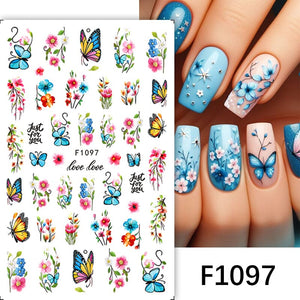 Blue Butterfly Flowers 3D Nail Stickers F1097 Nail Sticker No Brand