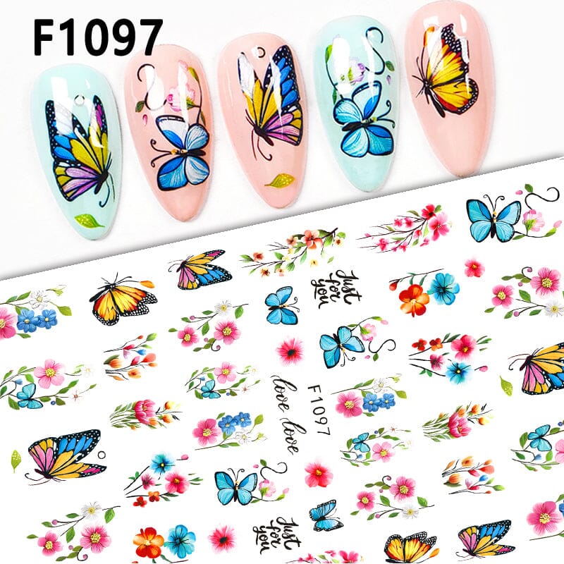 Blue Butterfly Flowers 3D Nail Stickers F1097 Nail Sticker No Brand