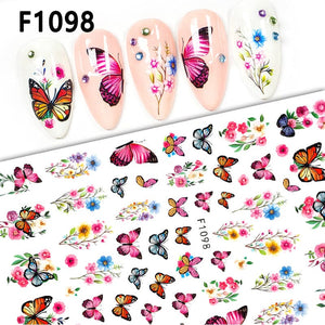 Pink Butterfly Flowers 3D Nail Stickers F1098 Nail Sticker No Brand