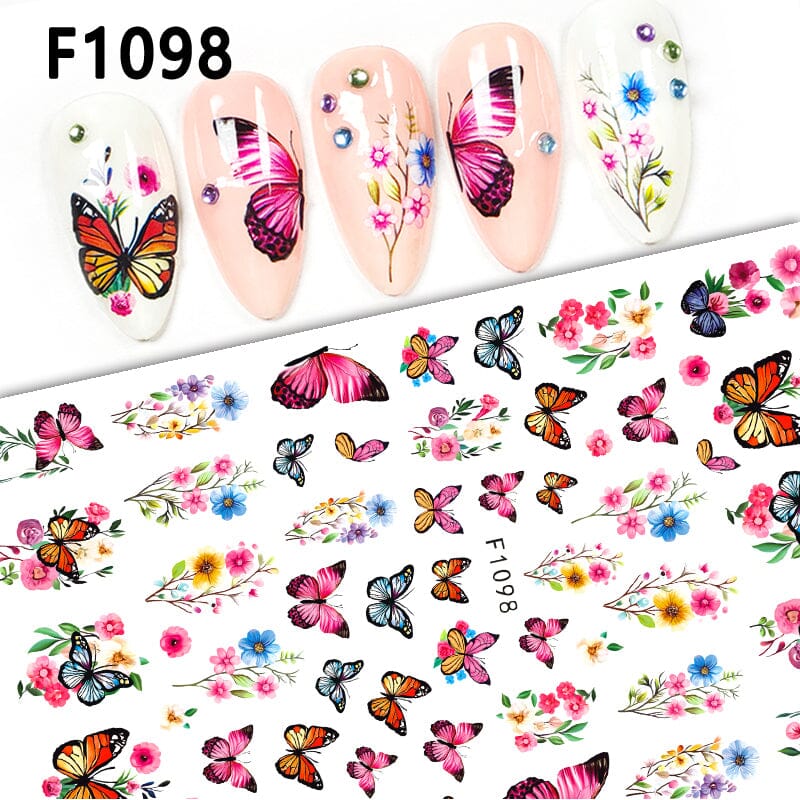 Pink Butterfly Flowers 3D Nail Stickers F1098 Nail Sticker No Brand