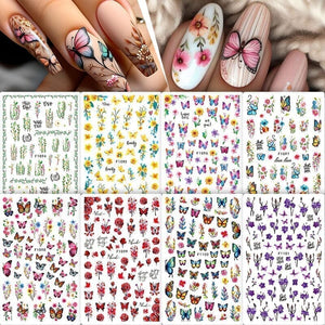 Red Butterfly Flowers 3D Nail Stickers F1099 Nail Sticker No Brand