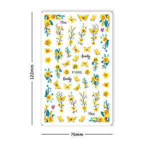 Blue Butterfly Flowers 3D Nail Stickers F1097 Nail Sticker No Brand