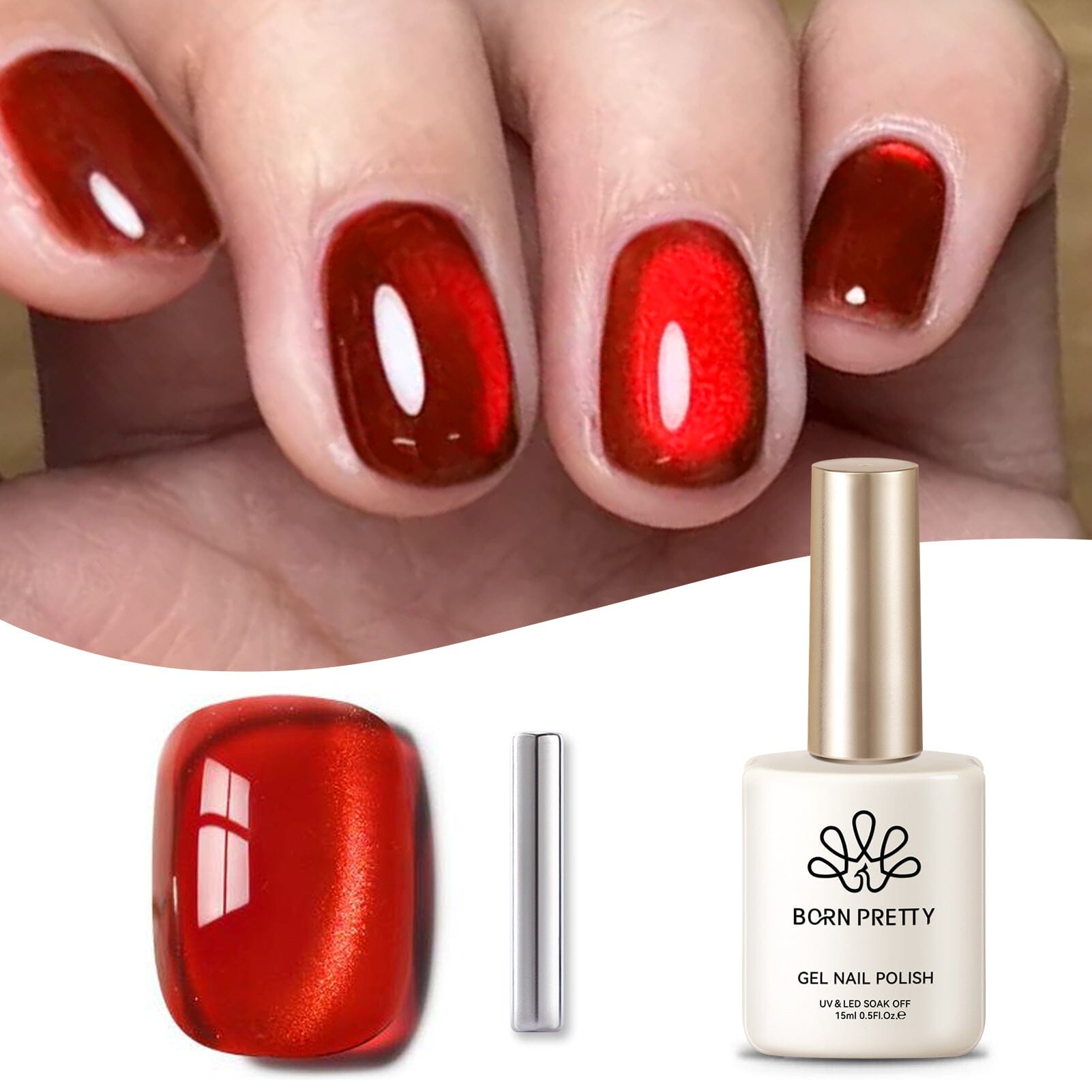 Red Glass Cat Magnetic Gel Polish MY249 Artisan 15ml Gel Nail Polish BORN PRETTY
