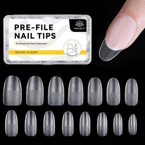 300pcs 15 Sizes Oval False Nail Tips Full Cover Half Matte Nails Nail Tips BORN PRETTY