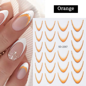 French Gradient Line 3D Nail Sticker SD2261-2272 Nail Sticker No Brand Orange