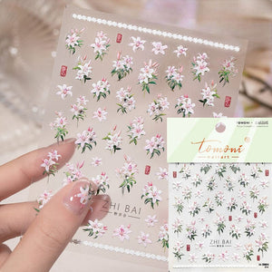 Spring Pink White Lily Flowers 5D Nail Sticker Nail Sticker No Brand 03