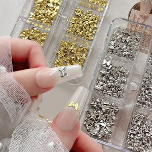 6 Grids Gold Silver Alloy Star Bowknot Nail Decoration Nail Decoration No Brand