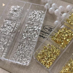 6 Grids Gold Silver Alloy Star Bowknot Nail Decoration Nail Decoration No Brand