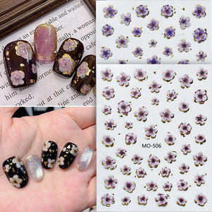 Golden Border Flowers 3D Nail Stickers Nail Sticker No Brand