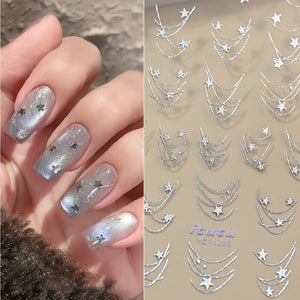 French Star Lines Glitter 3D Nail Sticker Nail Sticker No Brand