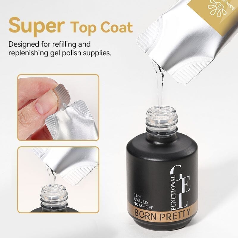 3pcs Super Top Coat 15ml (Bag) Base & Top Coat BORN PRETTY