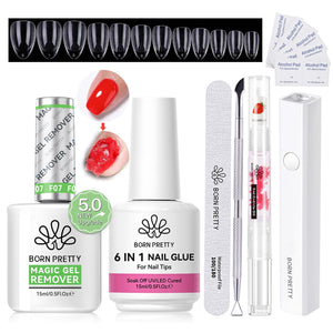 Magic Gel Remover New Upgrade Acetone-Free with 6 IN 1 Nail Glue Gel 15ml Tools Kit #11 Gel Nail Polish BORN PRETTY