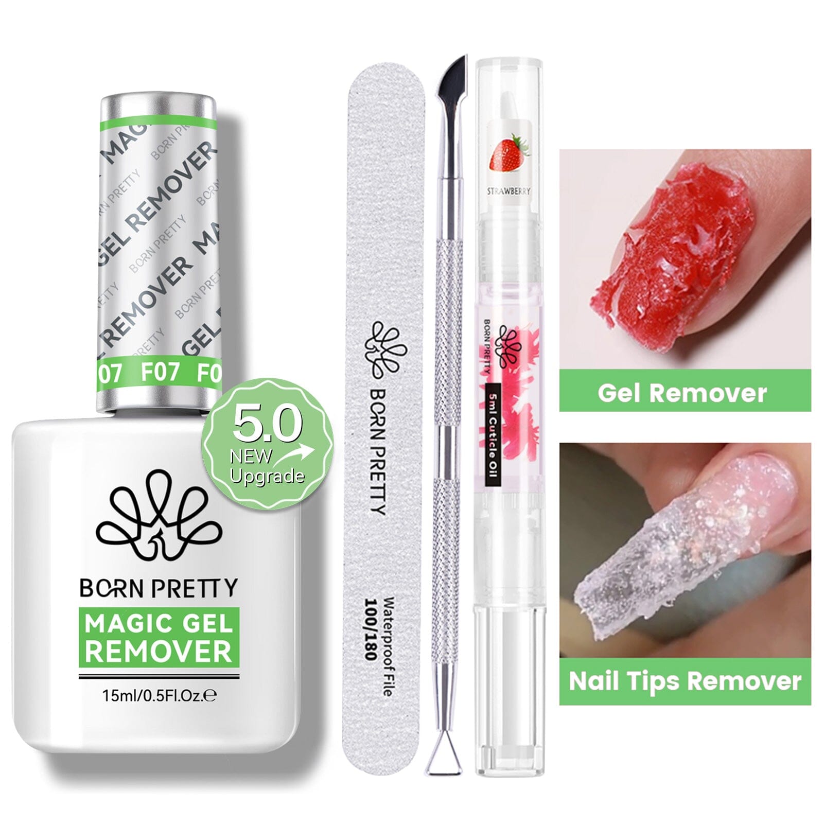 Magic Gel Remover New Upgrade Acetone-Free 15ml with Tools Kit #05 Gel Nail Polish BORN PRETTY