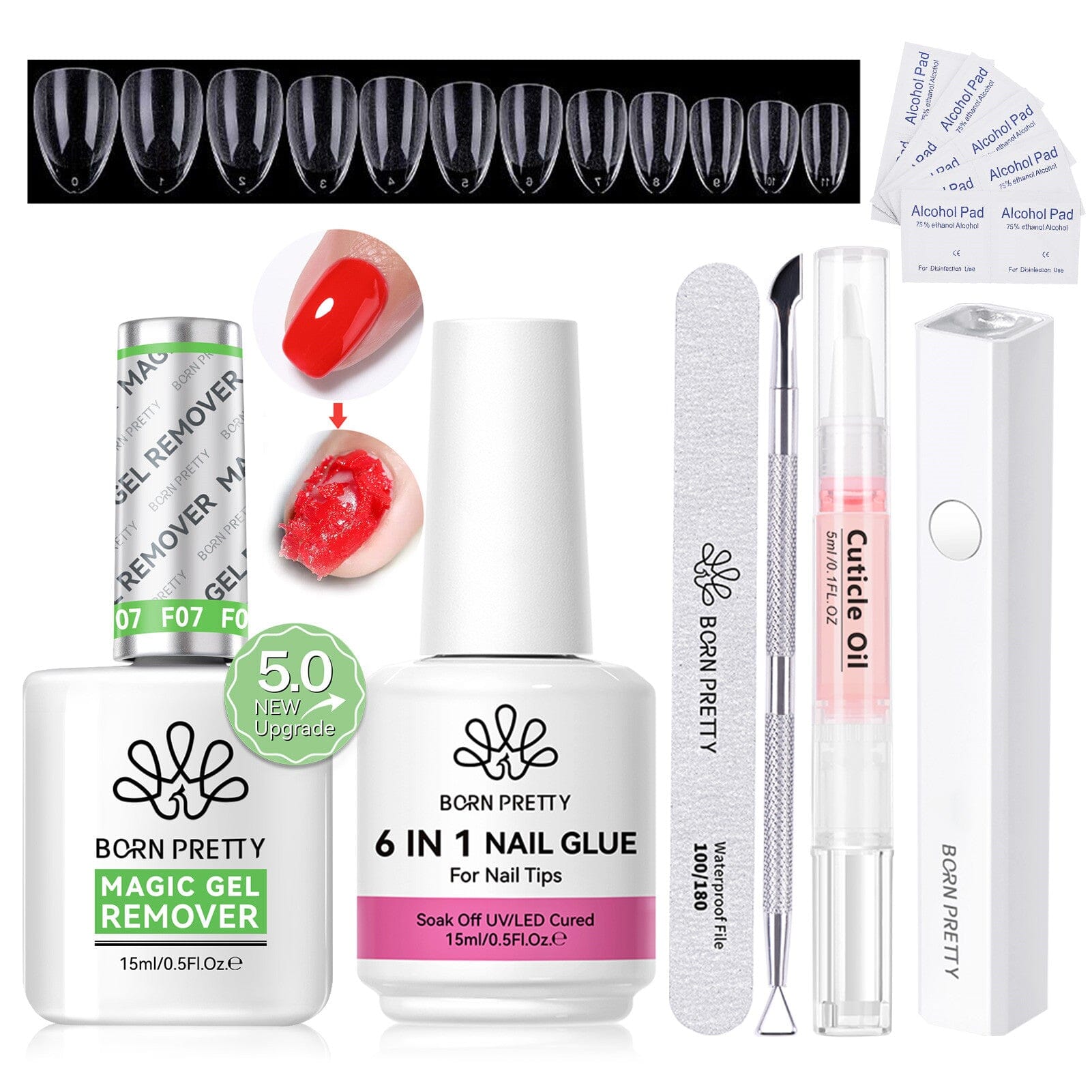 Magic Gel Remover with 6 IN 1 Nail Glue Gel 15ml Tools Kit #15 Gel Nail Polish BORN PRETTY