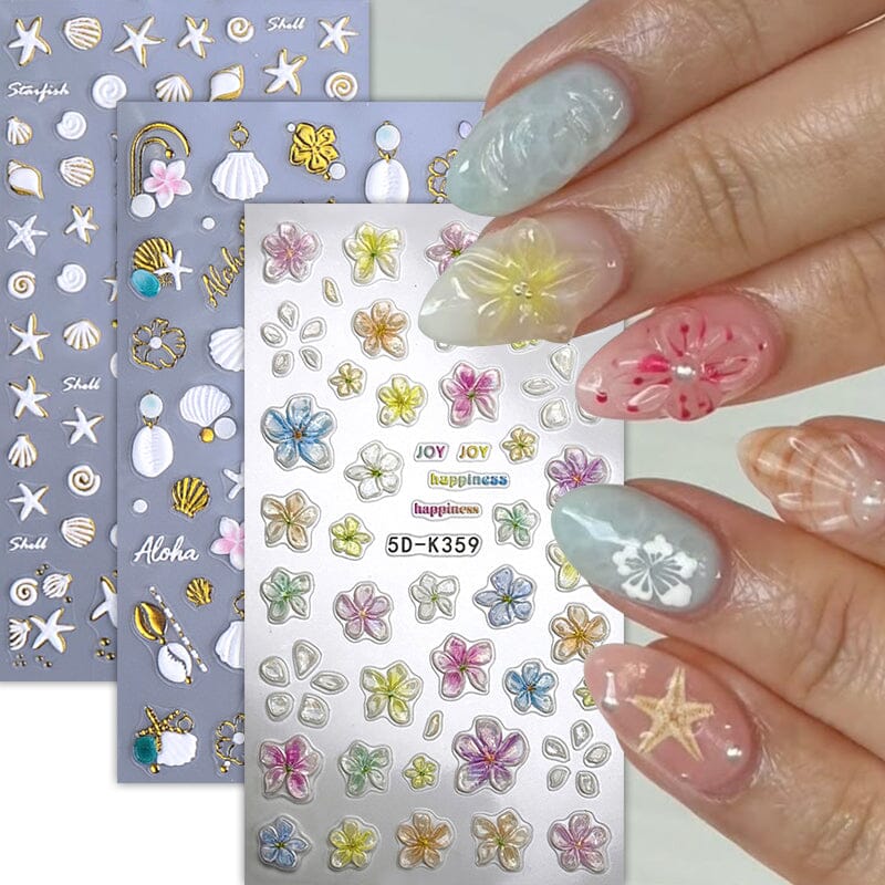 Ocean Flowers 5D Nail Stickers 5D-K355-K359 Clearance No Brand