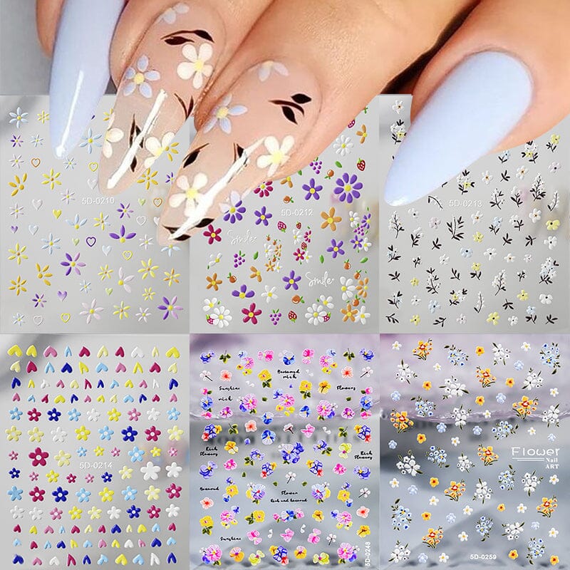 Flowers Letters 5D Embossed Nail Stickers 5D-0011-0374 Clearance No Brand