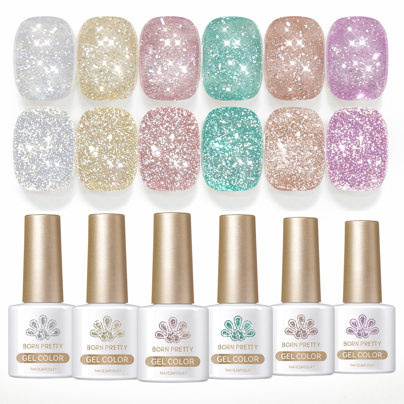 6 Colors Reflective Glitter Gel T20 Carat Mirage 7ml Gel Nail Polish BORN PRETTY