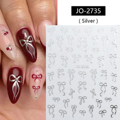 Silver Bowknot 3D Self Adhesive Nail Stickers Nail Art No Brand