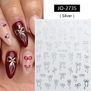 Silver Bowknot 3D Self Adhesive Nail Stickers Nail Art No Brand